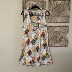 Honeysuckle Rose Boho Patchwork Dress Hippie Festival Funky Prairie Sz L B22